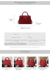 Detailed size specifications of the red textured bridal PU tote bag with dimensions