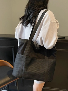 Bolso tote negro de gran capacidad para mujer con malla, ideal para viajes y uso diario