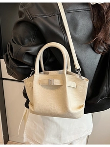 Women's Fashion PU Leather Bucket Bag Litchi Texture Handbag Silver Buckle Casual Crossbody Shoulder Bag For Daily Wear
