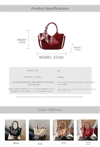 Crocodile pattern PU leather bucket bag size guide and four color variations display