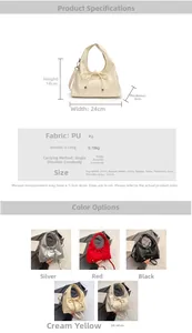 Detailed size specifications and five color options for the bow-knot crossbody bag