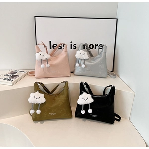 Chic PU leather shoulder bags in four colors with cute cloud pendants and bow accents