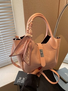 Women Fashion Crocodile Pattern Bucket Bag With Satin Scarf Handle Elegant PU Leather Crossbody Shoulder Bag For Daily Use
