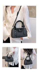 Details der grauen gewebten Handtasche mit schwarzen Ledergriffen und ZHCNMA-Logo