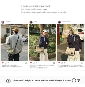 Street style canvas messenger bag shown on models for height and fit visualization