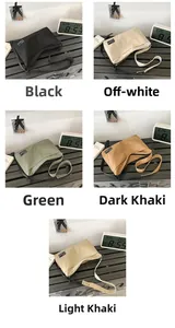 Detailed shot of five minimalist nylon tote bags in assorted vintage colors with black straps