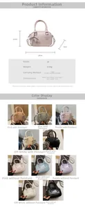 Detailed size chart and multi-color selection of mini PU leather Boston bags with heart decor