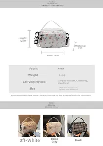Detailed size specifications for the floral canvas crossbody bag with dimensions shown