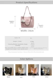Detailed size chart and specifications for the large capacity PU leather tote bag