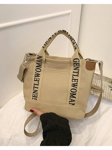 Fashion Women Canvas Tote Bag With Letter Print Webbing Adjustable Shoulder Strap Handheld Crossbody Bag For Daily Travel