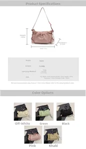 Detailed size chart and multi-color nylon tote bags with adjustable shoulder strap