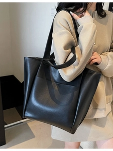 Womens Minimalist PU Leather Tote Bag Large Capacity Shoulder Bag With Front Pocket Fashion Commuter Handbag Solid Color