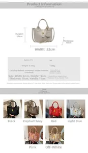 Detailed size chart and specifications for the minimalist PU leather tote bag with charm