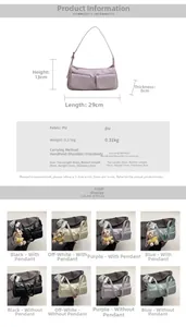 Detailed size chart for minimalist PU shoulder bag showing dimensions and color options