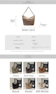 Detailed size chart and multi-color display of this large capacity canvas messenger bag
