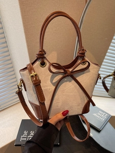 Vintage Bowknot Bucket Bag For Women PU Leather Crossbody Handbag With Knotted Handle Elegant Fashion Shoulder Handbag