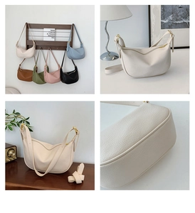 Detail of lychee textured leather tote bags in multiple colors with adjustable straps