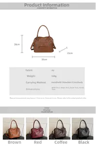 Size guide for large vintage PU leather tote bag with dimensions and styling options