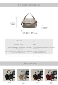 Detailed size chart and multi-color options for the vintage oil wax leather tote bag