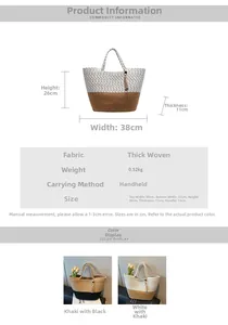 Detailed view of woven cotton rope tote bag showing specific dimensions and material texture