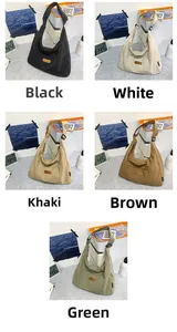 Detailed grid view of minimalist crescent tote bags in black, white, khaki, brown and green