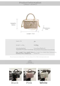 Detailed size guide and specifications for quilted PU leather mini box bag with chain