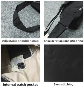 Detail shots showing adjustable strap, reinforced buckle, inner pocket and stitching