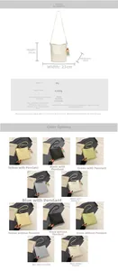 Detailed size specifications and color options for the stylish PU leather bucket bag
