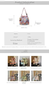 Detailed size specifications and color options for the plaid fabric bucket shoulder bag