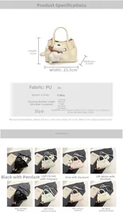 Guide des tailles du sac cabas tissé avec dimensions précises et détails du matériau PU