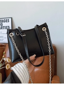 Petit Sac Seau en Cuir PU Minimaliste pour Femmes Avec Bandoulière Chaîne Sac à Main Tendance pour le Quotidien
