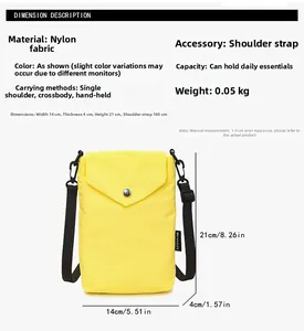 Guida alle dimensioni della borsa a tracolla in nylon giallo con misure 14x4x21cm