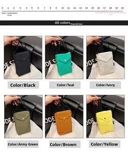 Dettaglio di mini borse a tracolla in nylon nei colori nero, verde teal e panna