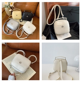 Dettaglio che mostra mini borse quadrate versatili in quattro colori con pelle PU testurizzata