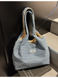 Retro etnische gestreepte canvas tas met LOVE-label voor strand en dagelijks gebruik