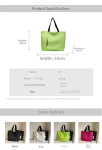 Detailed size chart and multi-color options for the large canvas tote shoulder bag