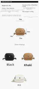 Detailed size chart for stylish PU leather crossbody bag showing dimensions and colors