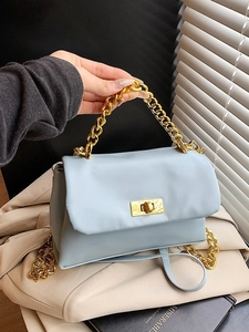 Women Fashion PU Leather Square Crossbody Bag Gold Chain Handle Lace Ribbon Artificial Pearl Heart Pendant Elegant Shoulder Bag Handbag