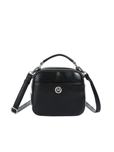 Versatile black faux leather crossbody bag with top handle and adjustable strap