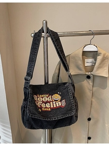 Vintage American Streetwear Denim Crossbody Bag For Women Letter Embroidery Star Large Capacity Shoulder Bag Tote Messenger Bag