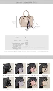 Detailed dimension chart and color guide for women's PU leather bucket handbag