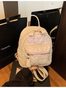 Quilted heart pattern cream mini backpack for women made of premium faux leather