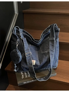 Borsa a Spalla in Denim da Donna Grande Capacità Retrò Tela Lavata Borsa Tote Con Portamonete Rotondo Borsa a Tracolla Multitasche