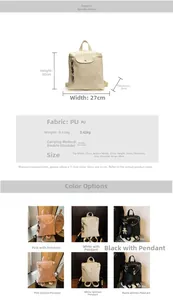 Detailed size specifications and color options for the fashion PU leather backpack