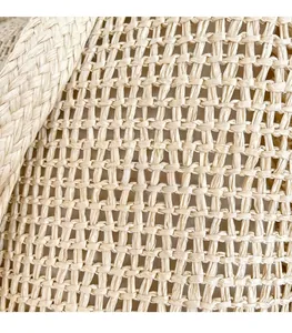 Detail of hollow square weave and dense twill straw pattern on a summer tote bag