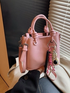 Women Minimalist PU Leather Bucket Bag Knotted Handle Crossbody Bag With Fashion Charms Daily Commuting Trendy Handbag