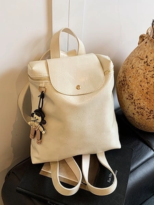 Women Fashion Niche Backpack Pleated PU Leather Bag High Capacity Travel School Bag With Cute Doll Pendant Girls Students Stylish Knapsack