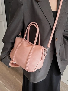 Pink lychee texture Boston handbag with shoulder strap for women crossbody wear