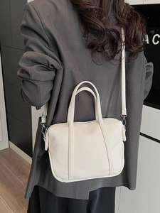 Chic off-white lychee texture PU leather handbag with shoulder strap for women