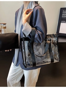Sac fourre-tout transparent en PVC avec sangles noires et pochette intérieure assortie